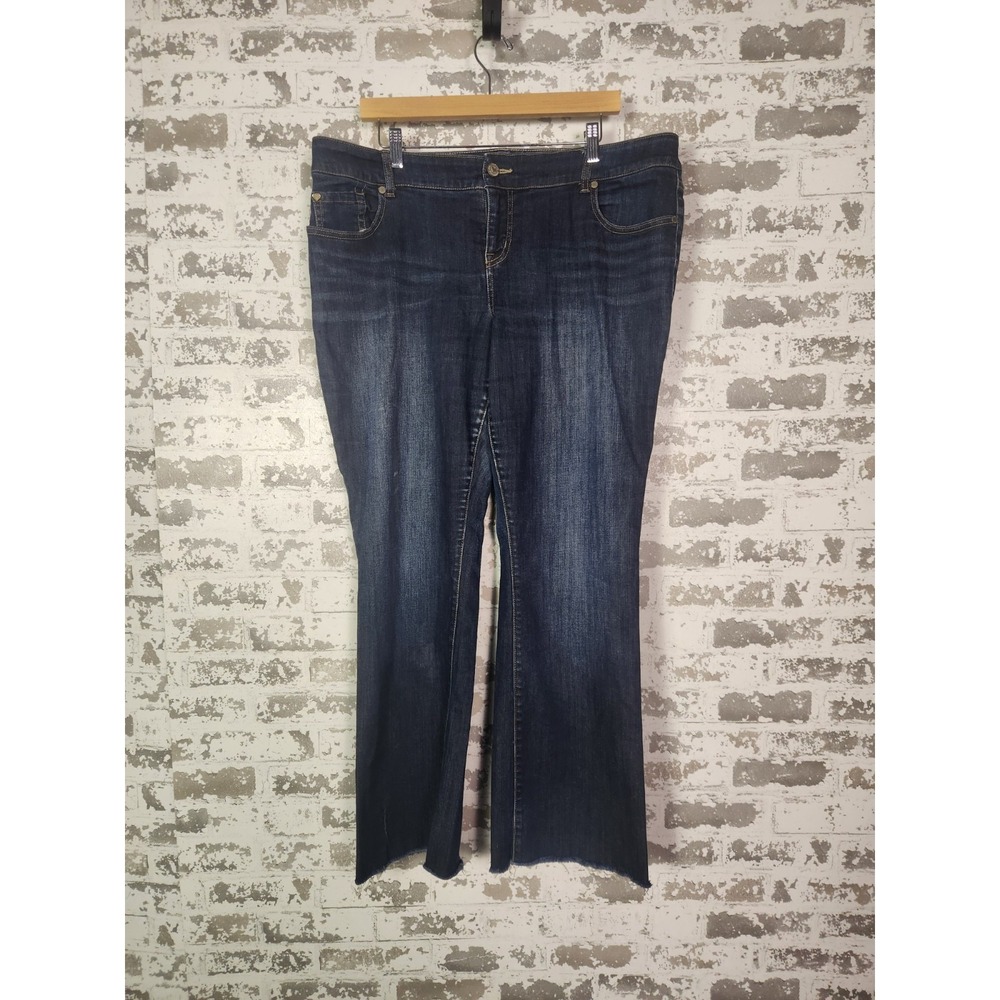 Torrid Bombshell Flare Jeans 16R Blue Dark Wash Stretch Frayed Hem